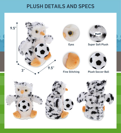 SUPER SOFT PLUSH HAND PUPPET - WHITE OWL WITH SOCCER PLUSH