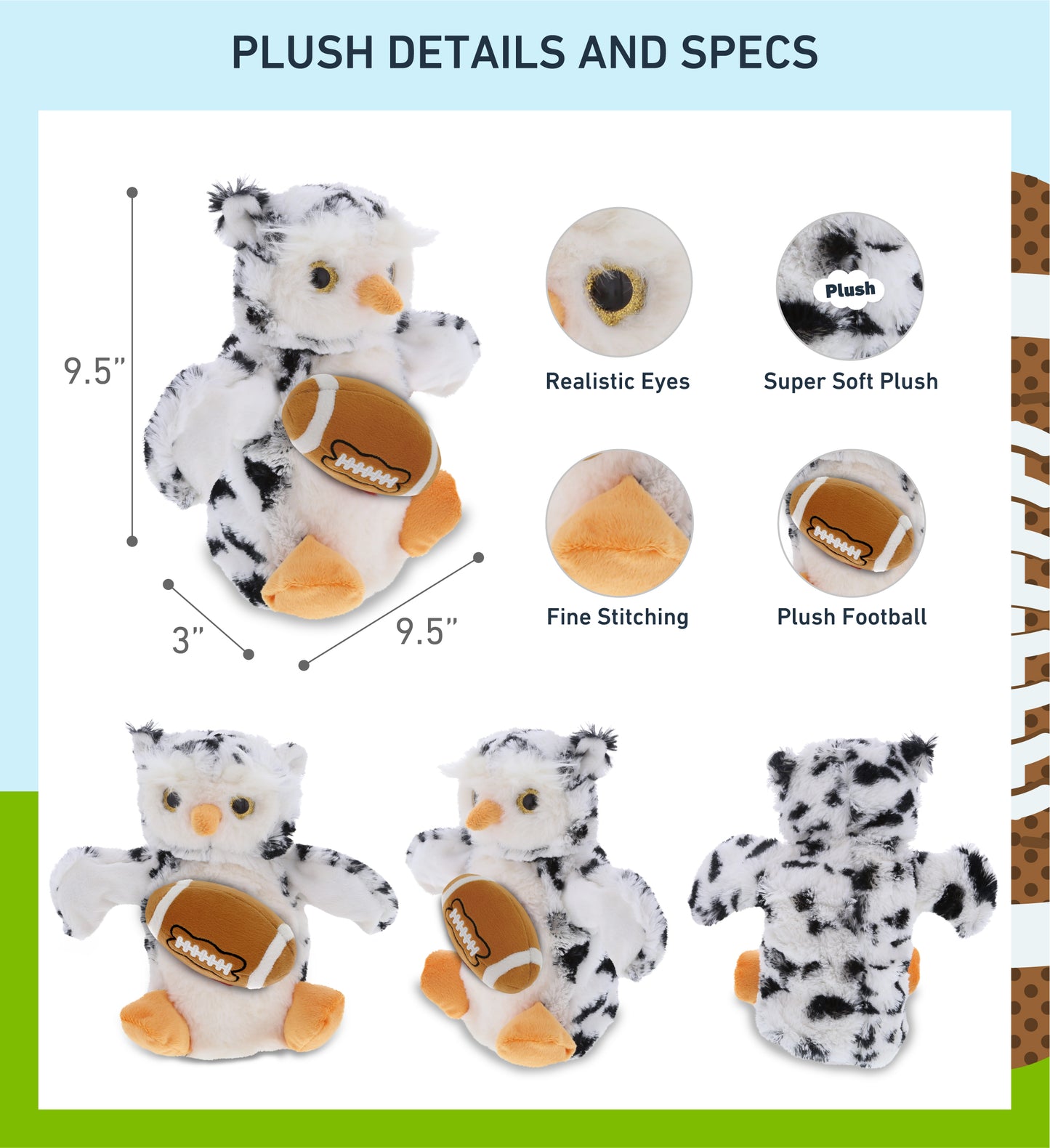 SUPER SOFT PLUSH HAND PUPPET - WHITE OWL WITH FOOTBALL PLUSH