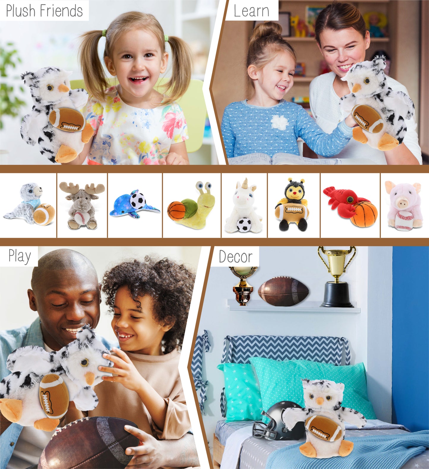 SUPER SOFT PLUSH HAND PUPPET - WHITE OWL WITH FOOTBALL PLUSH