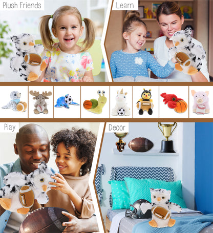 SUPER SOFT PLUSH HAND PUPPET - WHITE OWL WITH FOOTBALL PLUSH