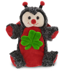 DolliBu Red Ladybug Hand Puppet Stuffed Animal with Green Plush Shamrock-8 Inch