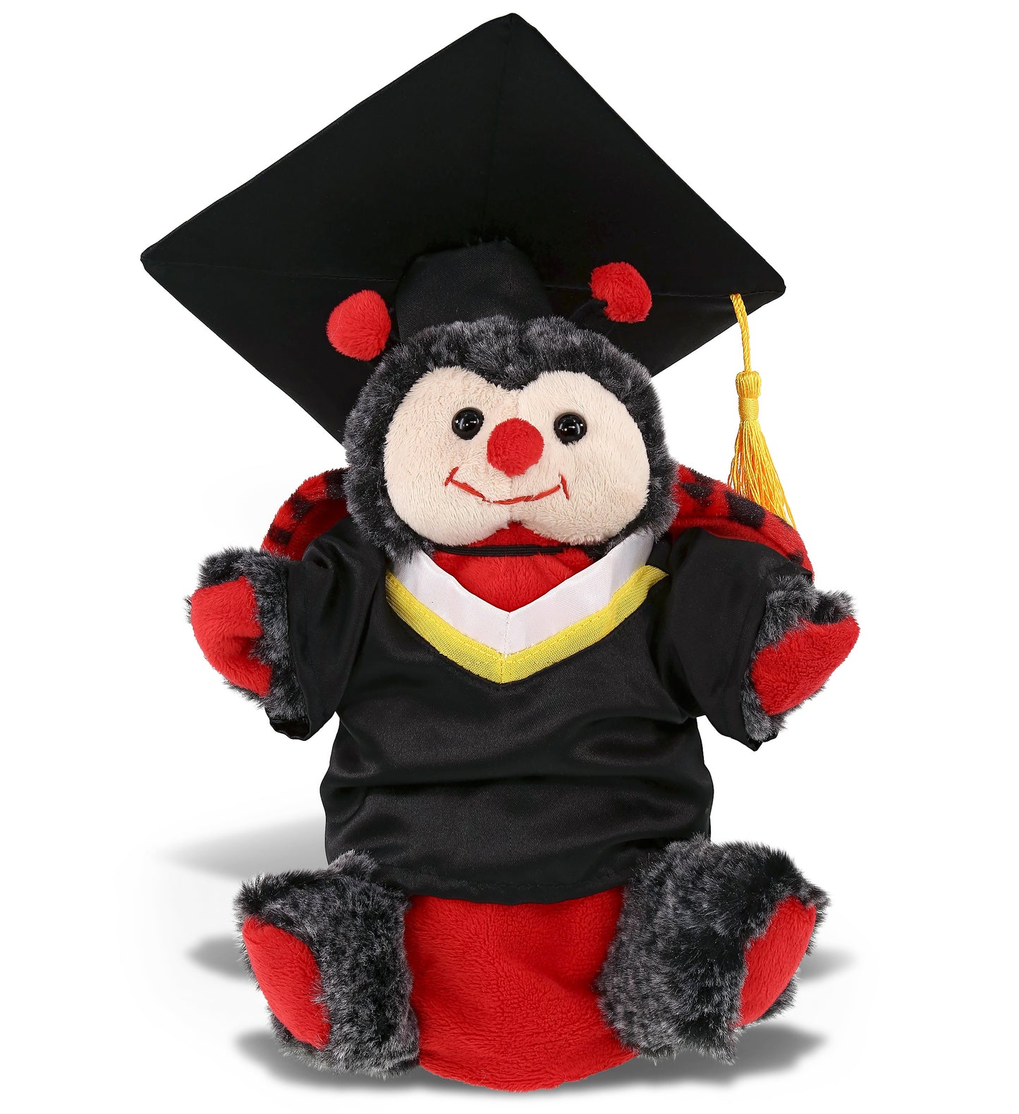 DolliBu Ladybug Graduation Plush Animal Hand Puppet with Gown and Cap - 8 Inch