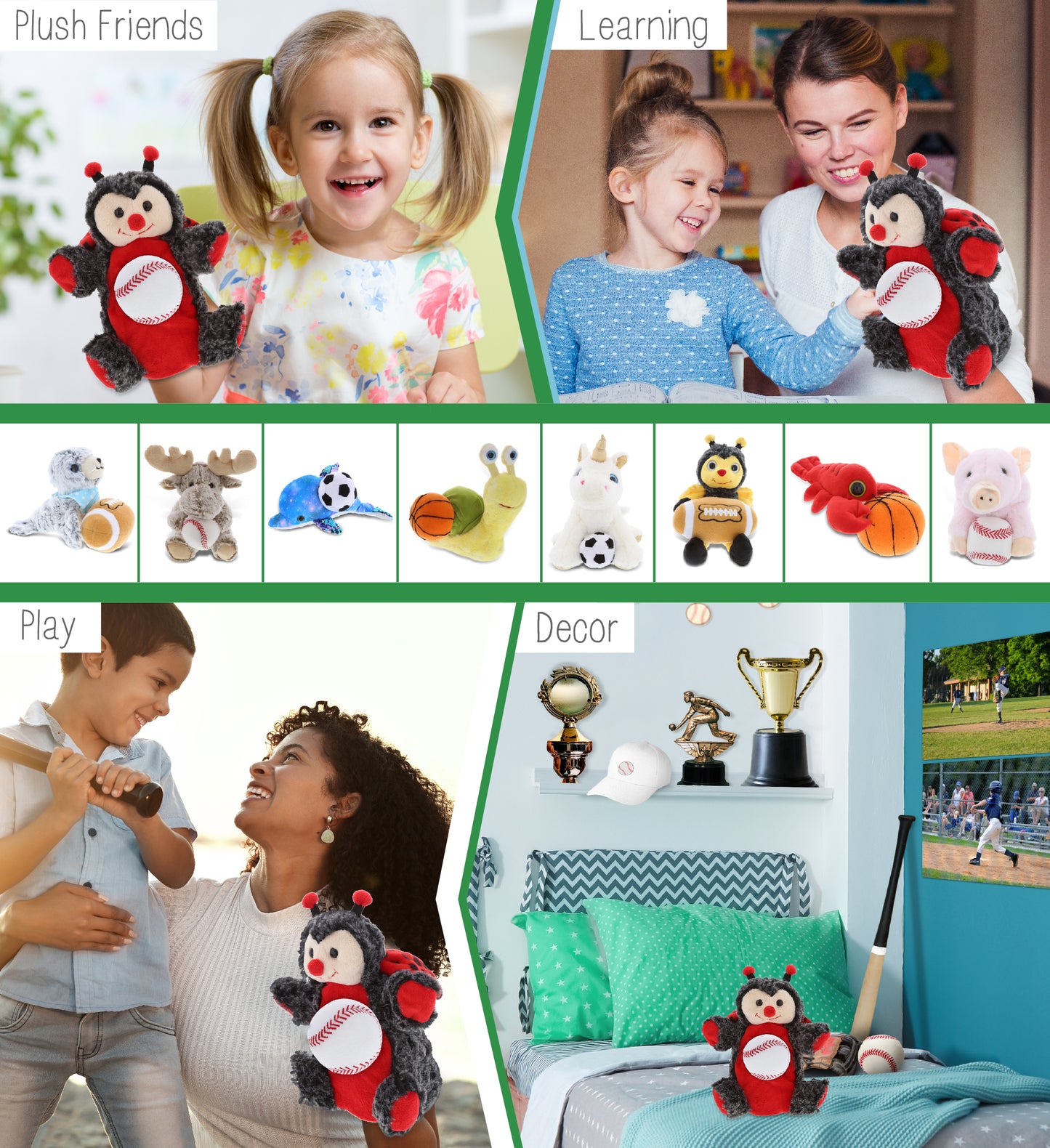 SUPER SOFT PLUSH HAND PUPPET - LADYBUG WITH BASEBALL PLUSH