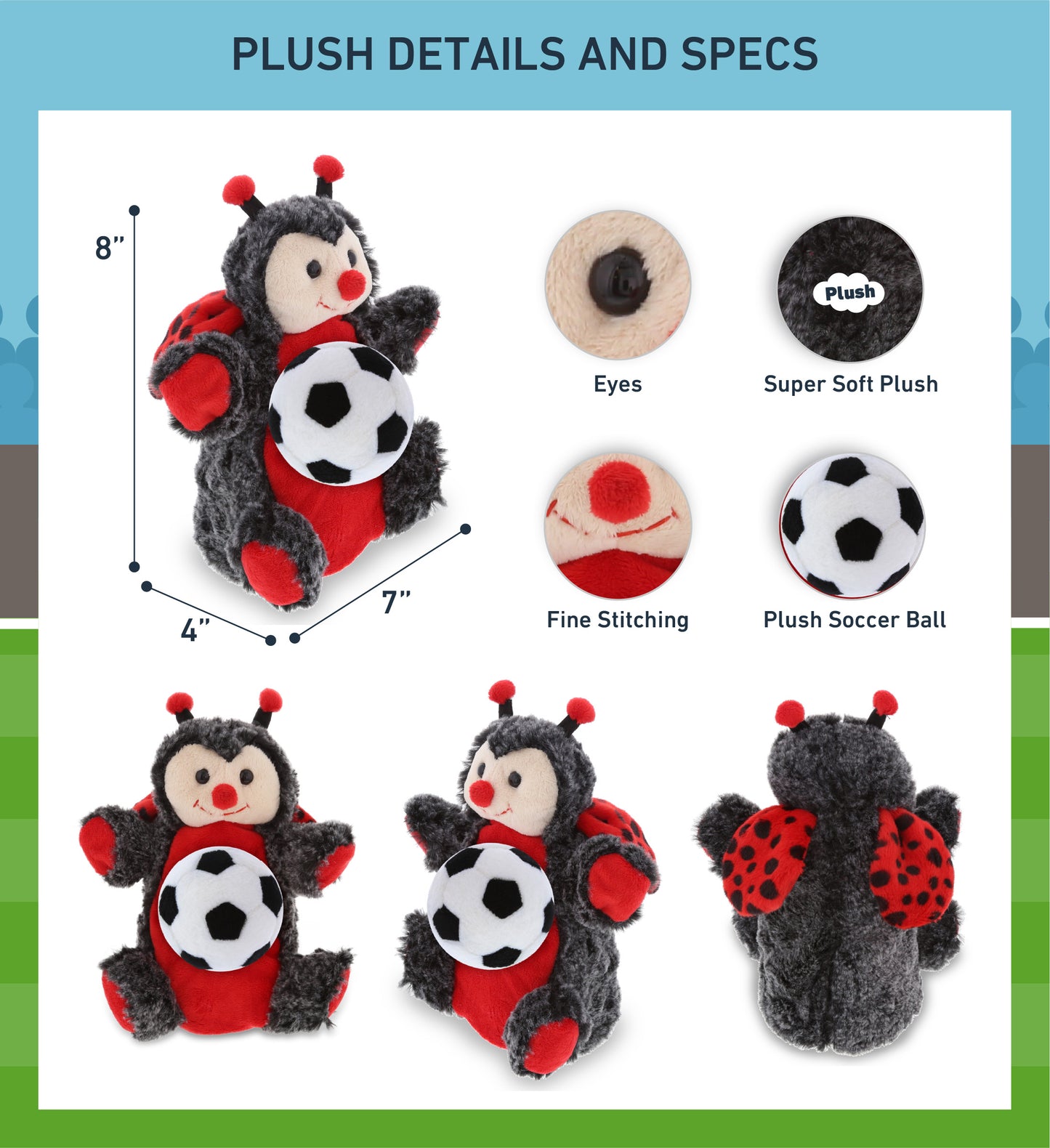 SUPER SOFT PLUSH HAND PUPPET - LADYBUG WITH SOCCER PLUSH