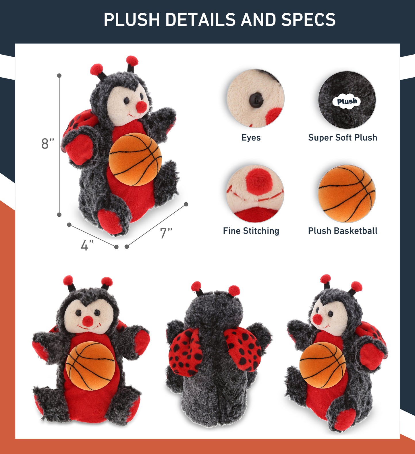 SUPER SOFT PLUSH HAND PUPPET - LADYBUG WITH BASKETBALL PLUSH