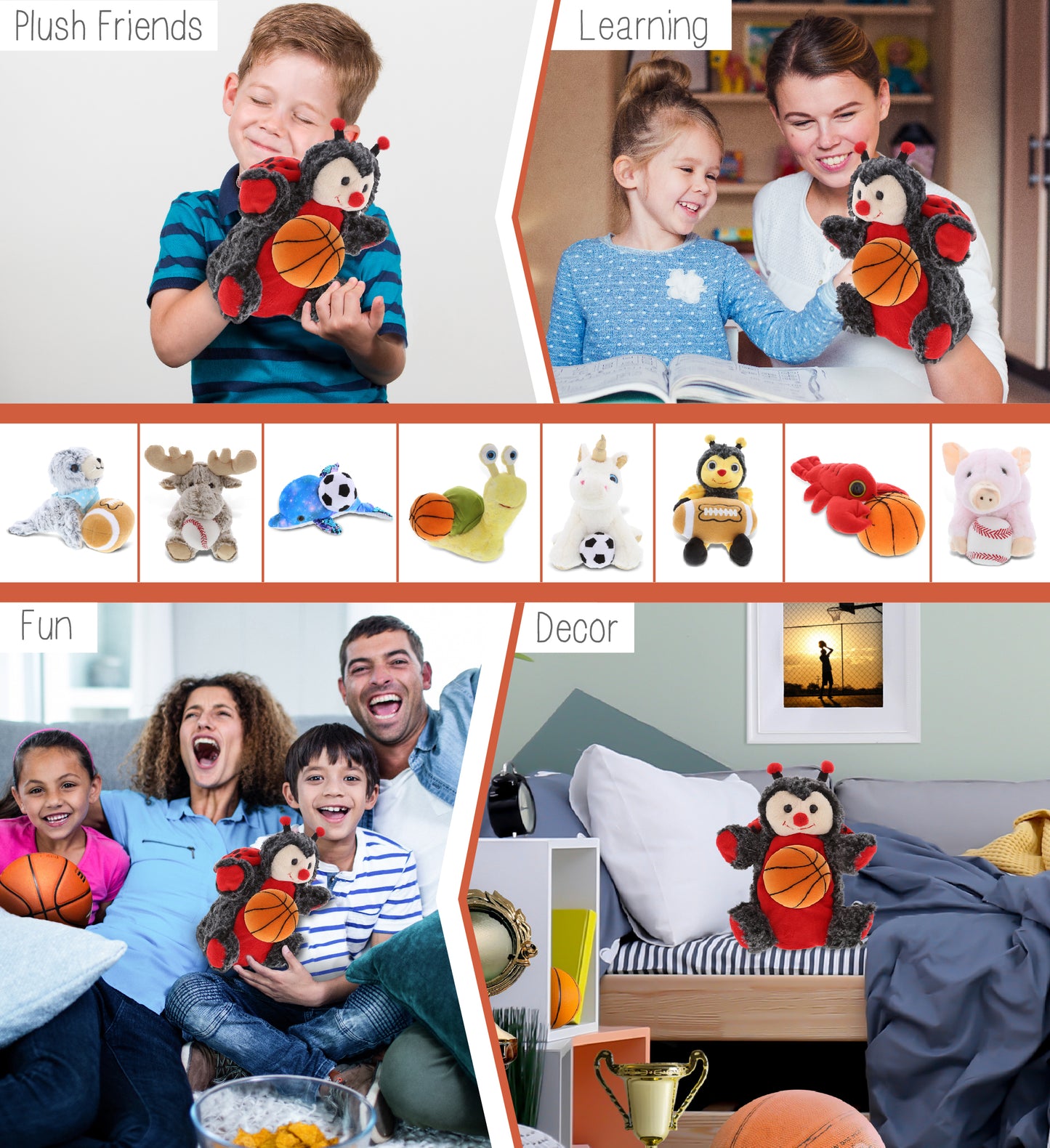 SUPER SOFT PLUSH HAND PUPPET - LADYBUG WITH BASKETBALL PLUSH