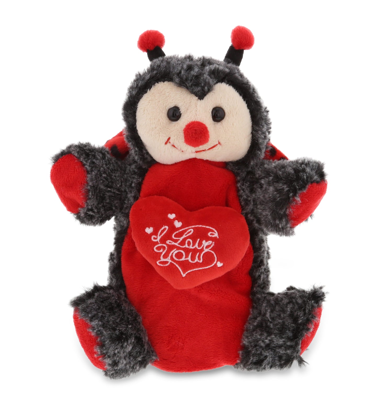 PLUSH I LOVE YOU RED HEART - SUPER SOFT PLUSH HAND PUPPET - LADYBUG