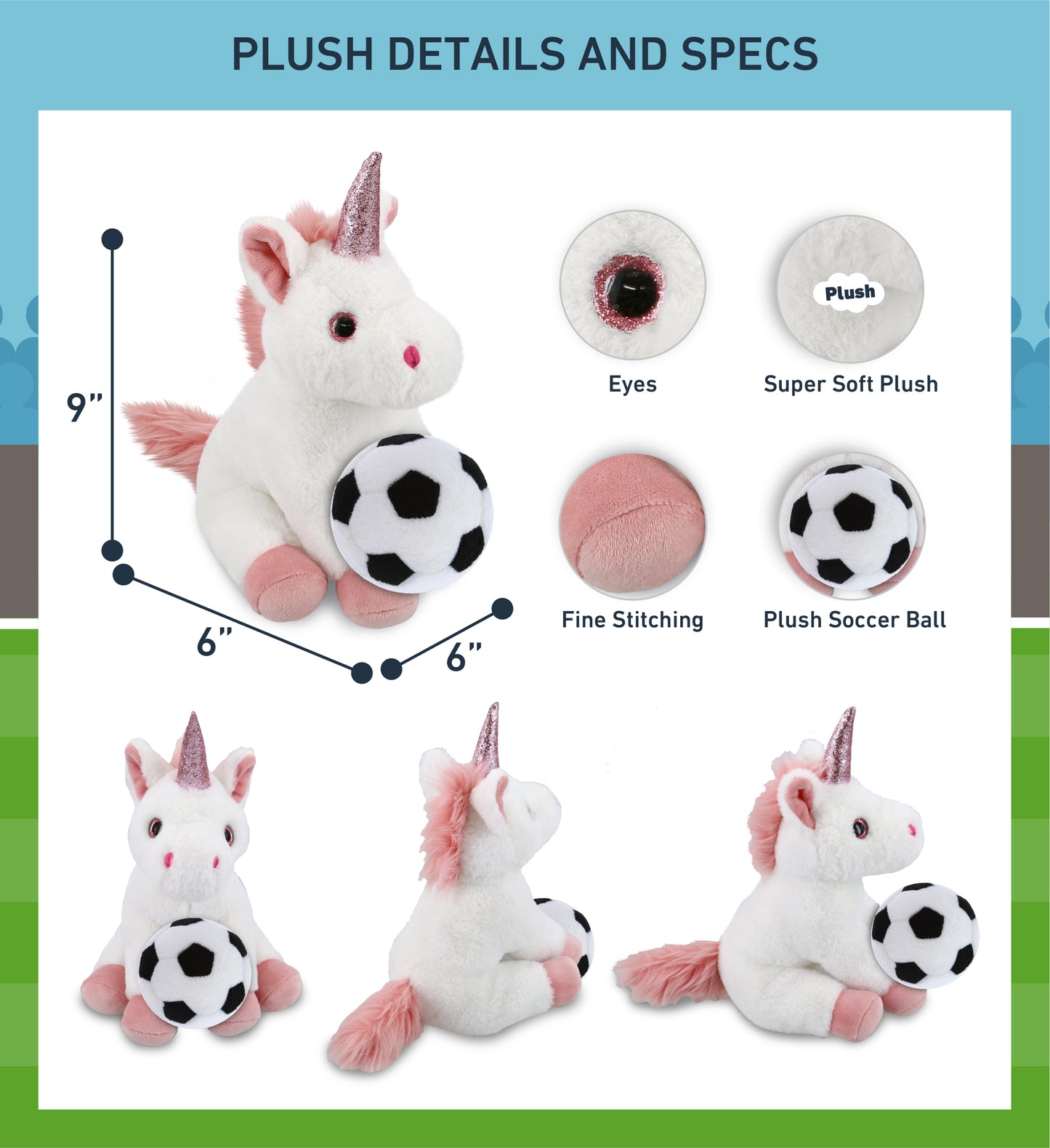 SUPER-SOFT PLUSH - WHITE UNICORN 9" WITH SOCCER PLUSH