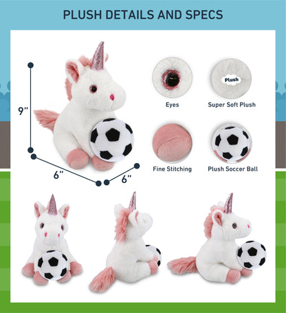 SUPER-SOFT PLUSH - WHITE UNICORN 9" WITH SOCCER PLUSH