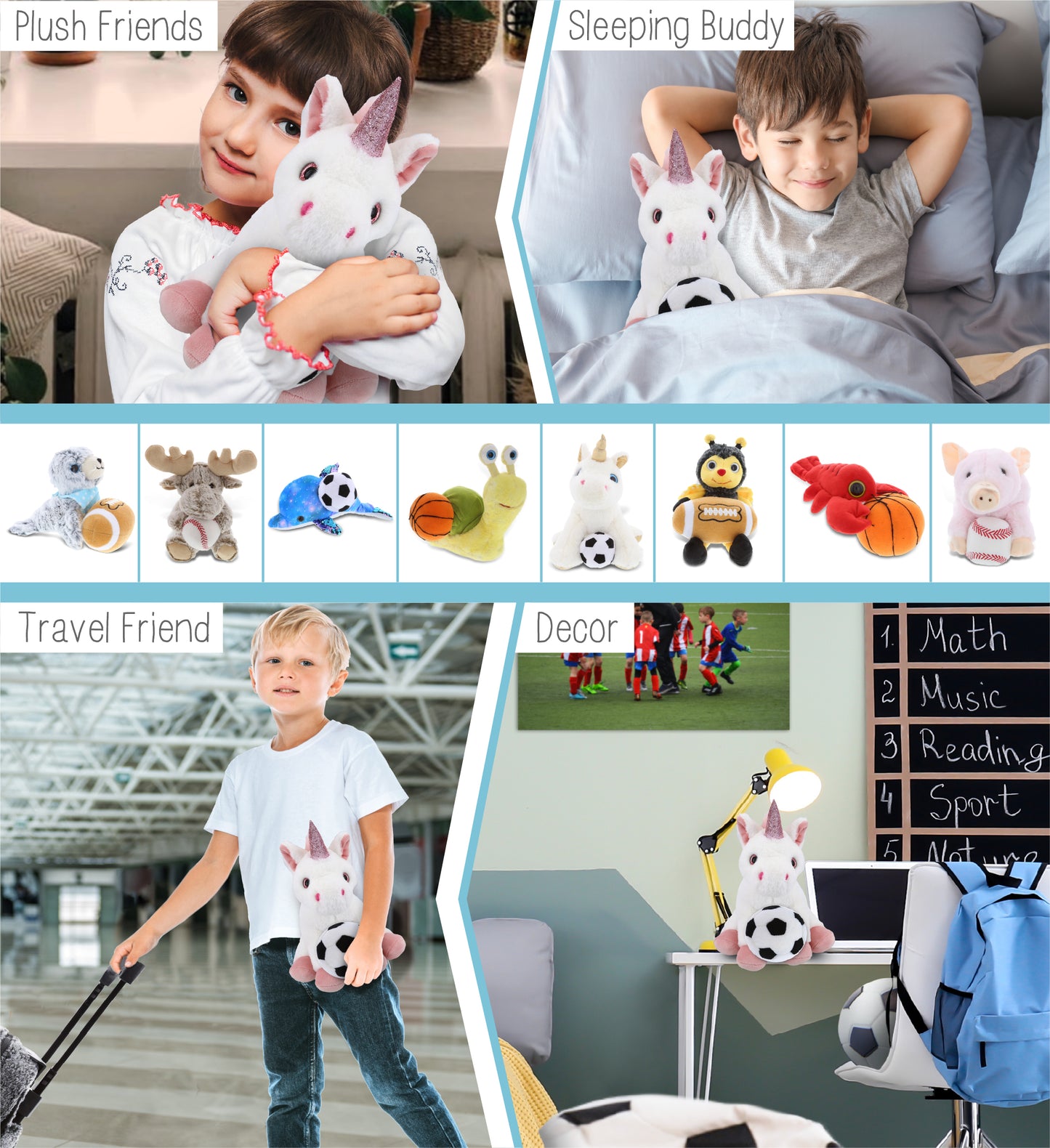 SUPER-SOFT PLUSH - WHITE UNICORN 9" WITH SOCCER PLUSH