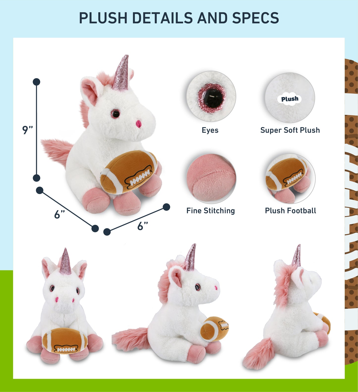 SUPER-SOFT PLUSH - WHITE UNICORN 9" WITH FOOTBALL PLUSH