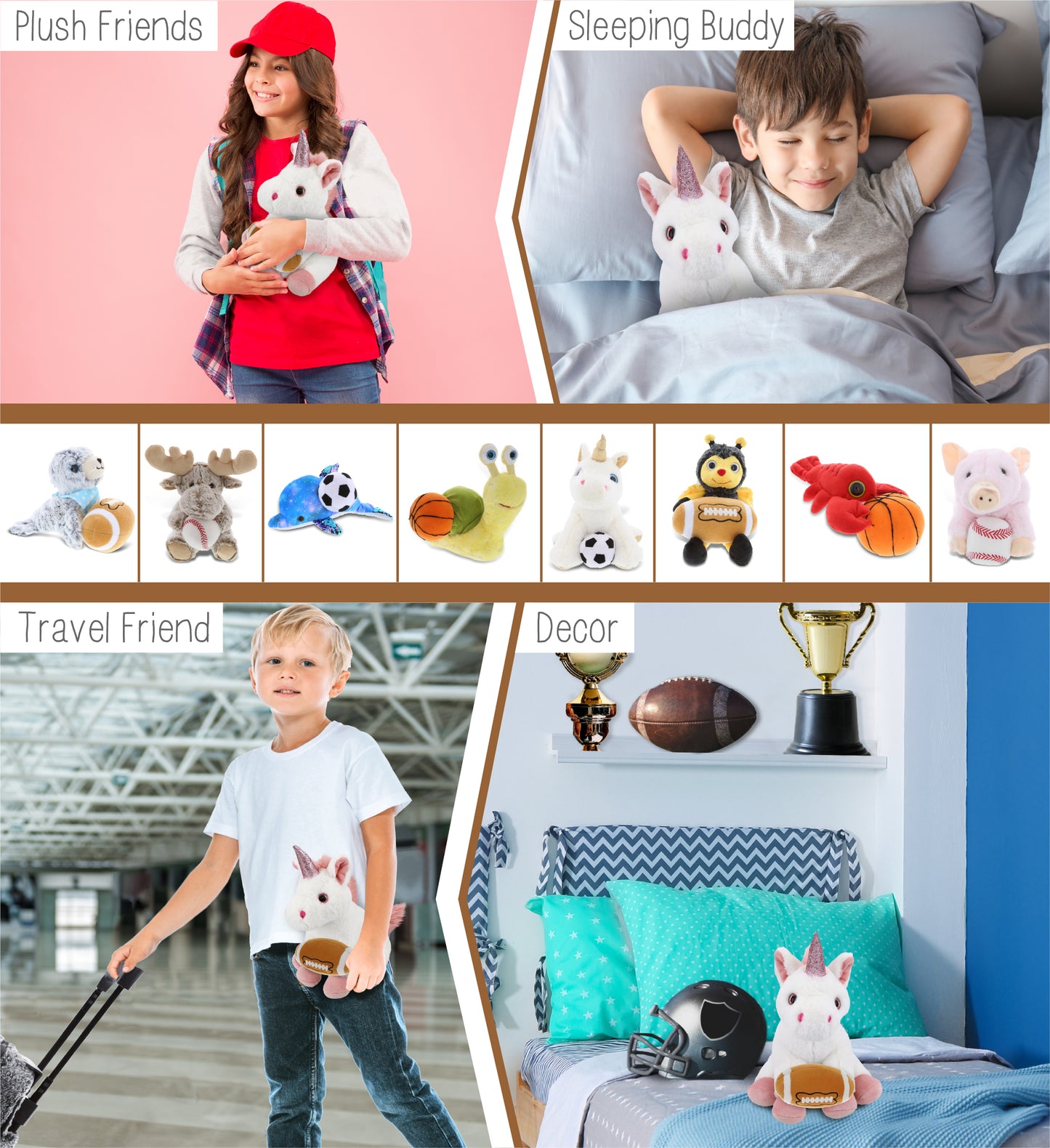 SUPER-SOFT PLUSH - WHITE UNICORN 9" WITH FOOTBALL PLUSH