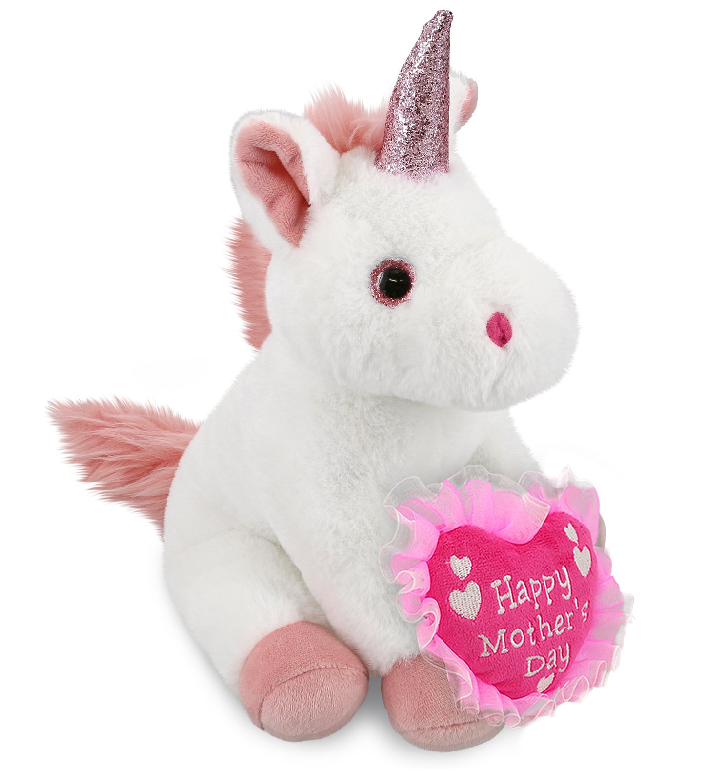 PLUSH MOTHERS DAY HEART - SUPER-SOFT PLUSH - WHITE UNICORN 9"