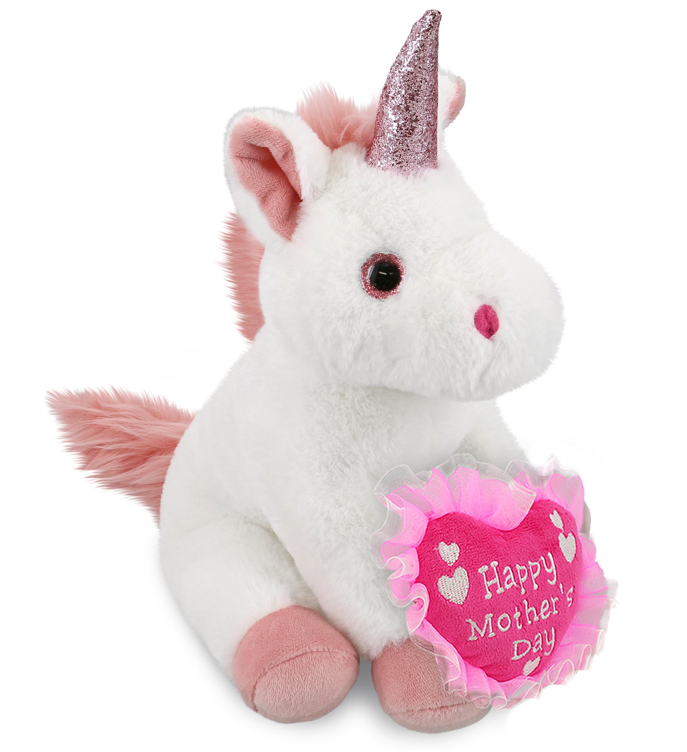 PLUSH MOTHERS DAY HEART - SUPER-SOFT PLUSH - WHITE UNICORN 9"