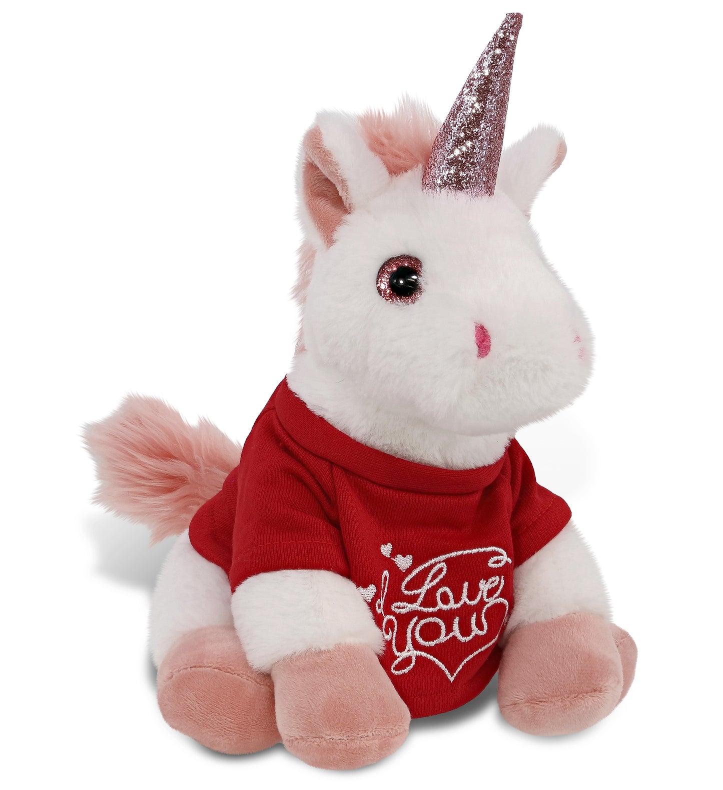 PLUSH I LOVE YOU RED SHIRT- SUPER-SOFT PLUSH - WHITE UNICORN 9"