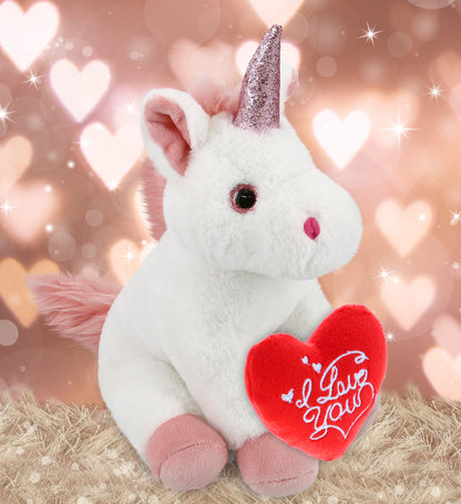 PLUSH I LOVE YOU RED HEART - SUPER-SOFT PLUSH - WHITE UNICORN 9"