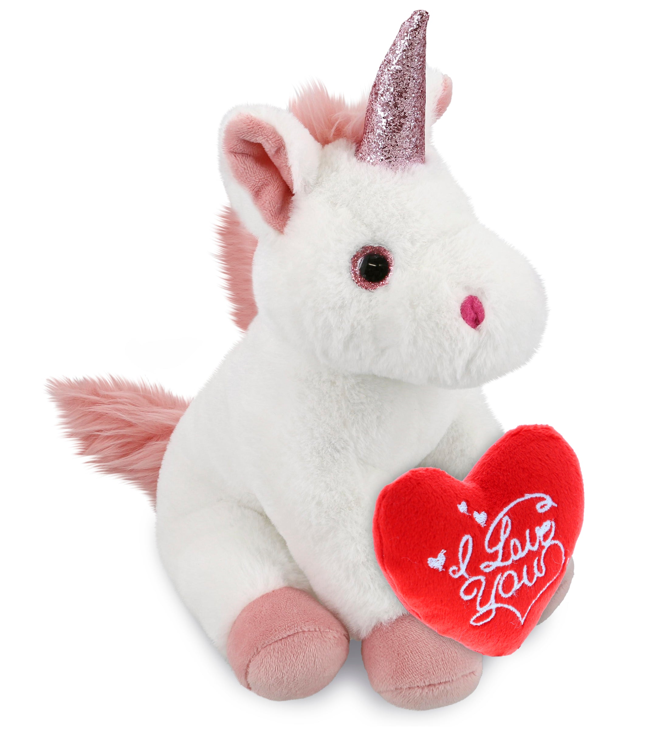 PLUSH I LOVE YOU RED HEART - SUPER-SOFT PLUSH - WHITE UNICORN 9"