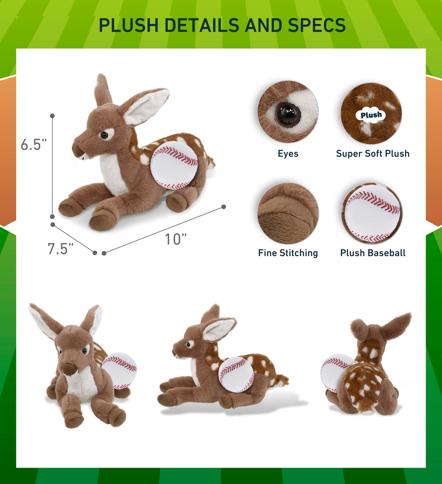 SUPER-SOFT PLUSH - FAWN DEER 10" with Baseball Plush