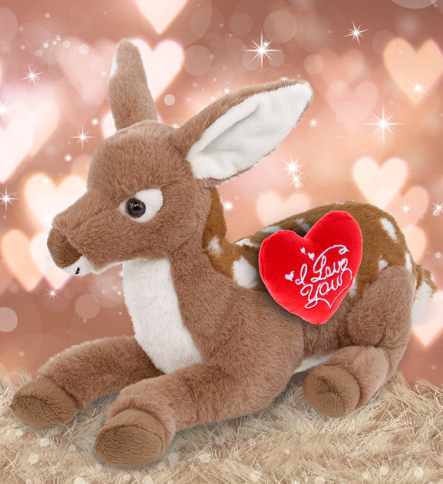 PLUSH I LOVE YOU RED HEART - SUPER-SOFT PLUSH - FAWN DEER 10"