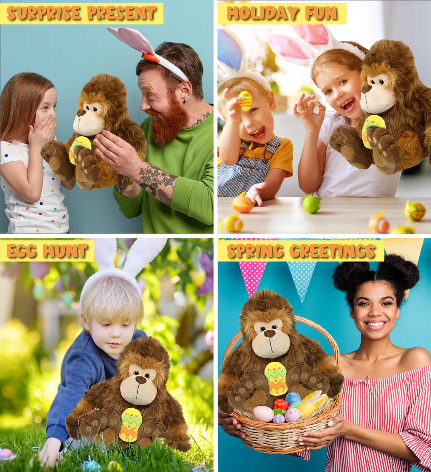 DolliBu Super Soft Cute Big Foot with Yellow Easter Egg Plush Toy - 12 Inches