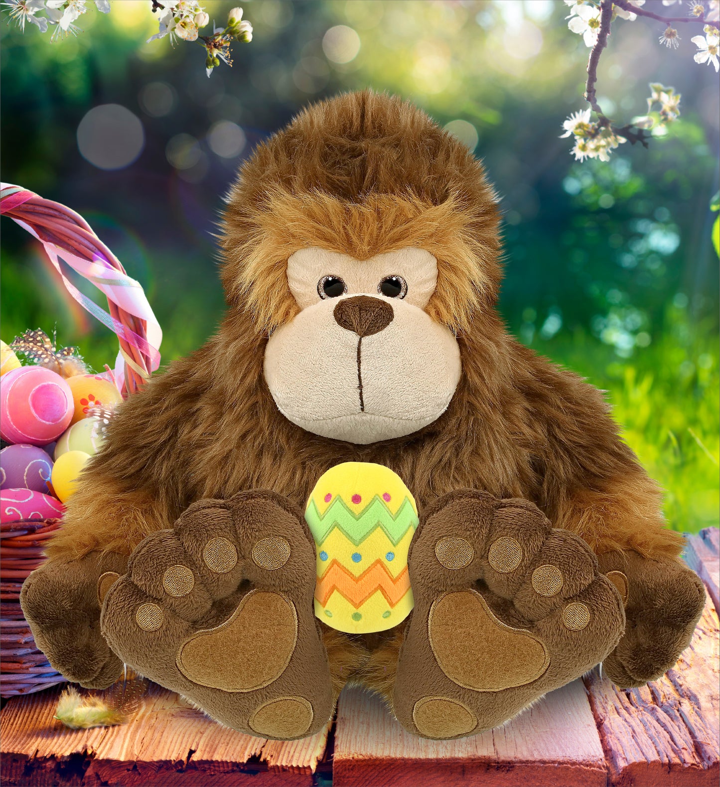 DolliBu Super Soft Cute Big Foot with Yellow Easter Egg Plush Toy - 12 Inches