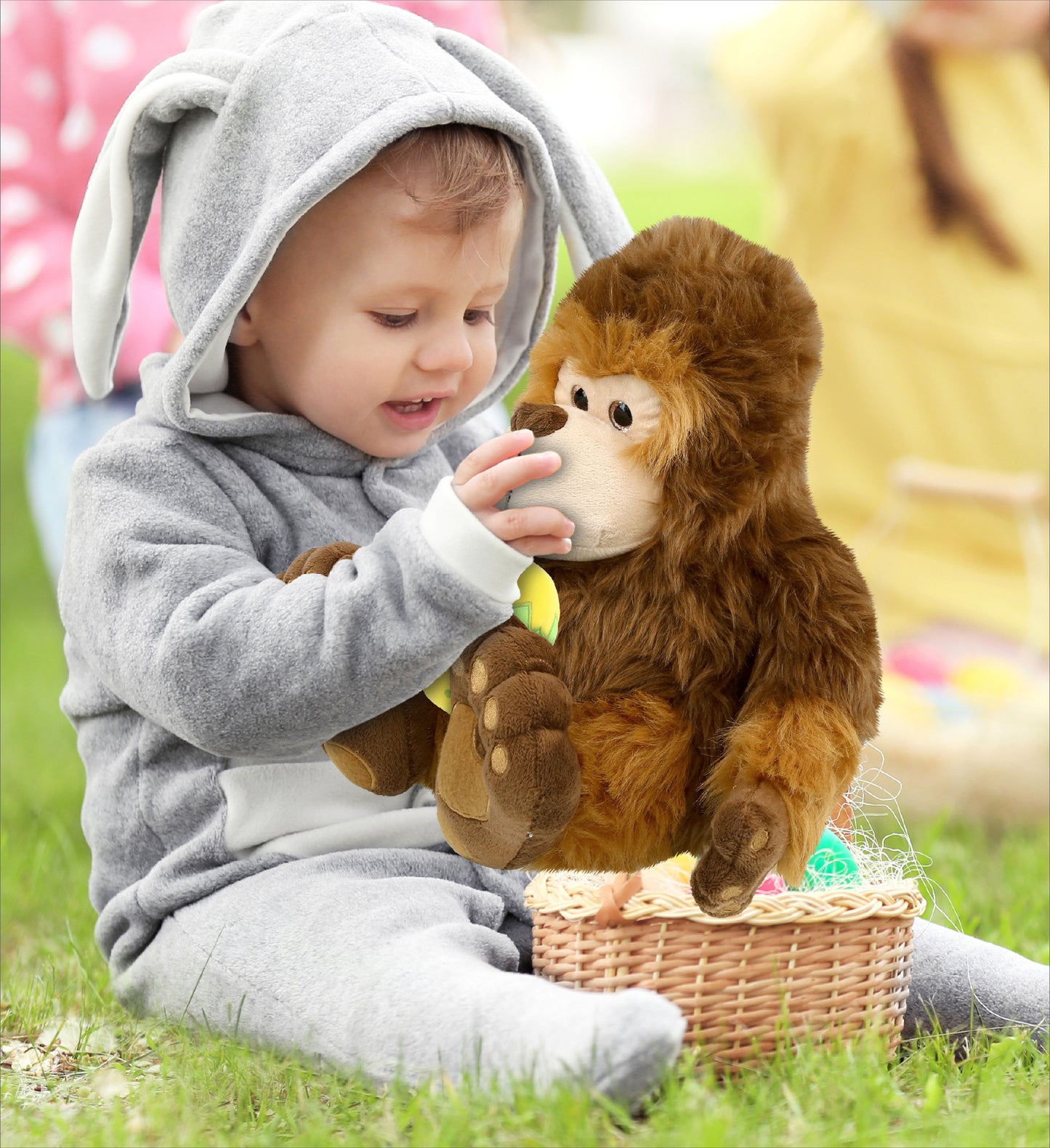 DolliBu Super Soft Cute Big Foot with Yellow Easter Egg Plush Toy - 12 Inches