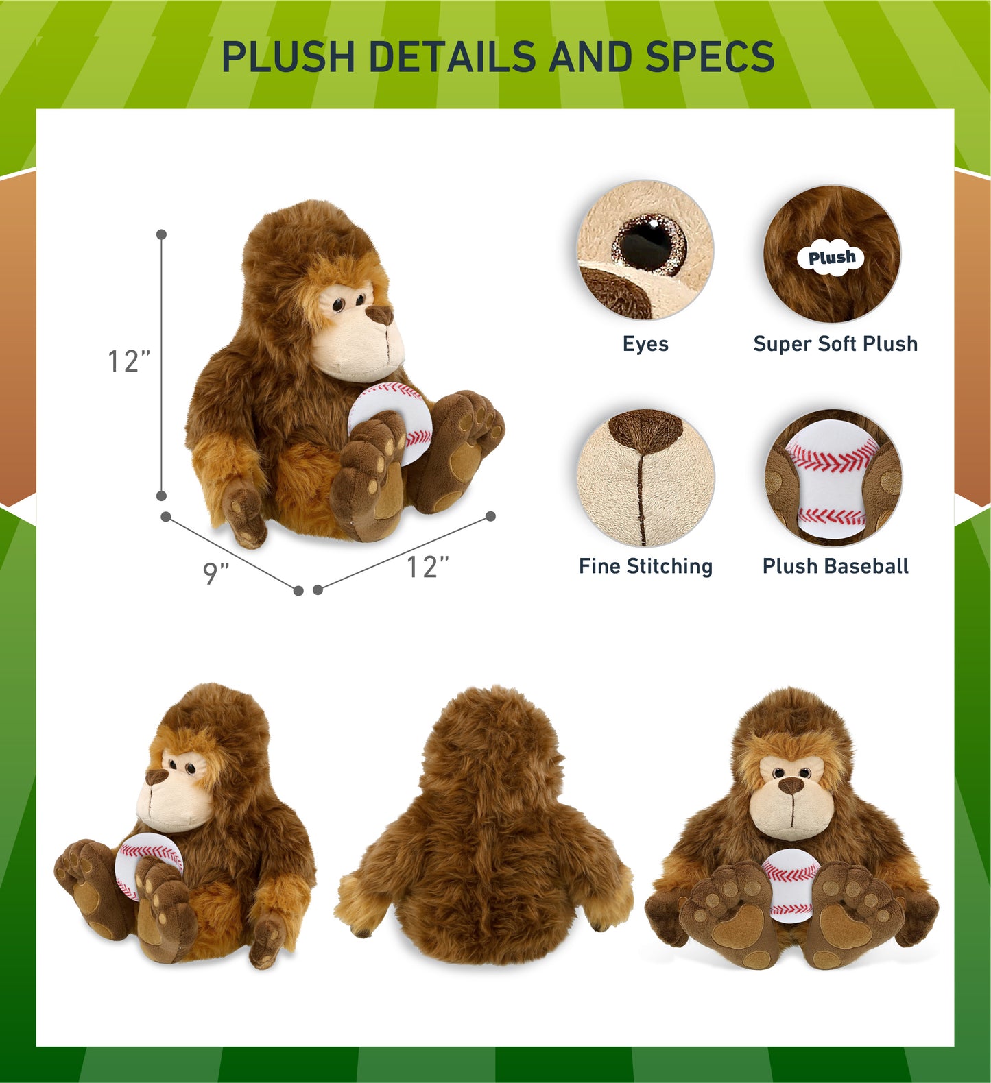 SUPER-SOFT PLUSH - BIG FOOT 12" WITH BASEBALL PLUSH