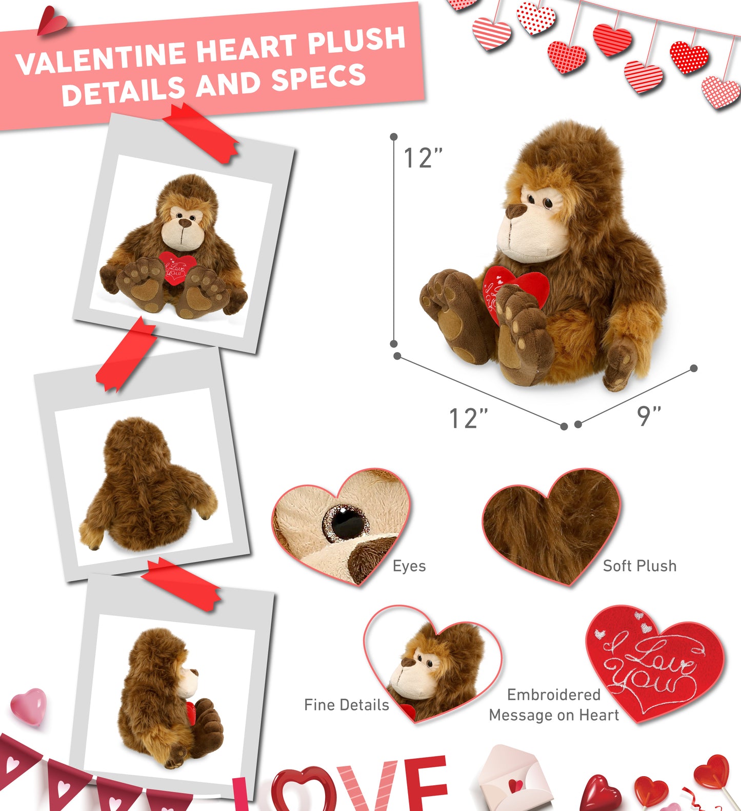 PLUSH I LOVE YOU RED HEART - SUPER-SOFT PLUSH - BIG FOOT 12"
