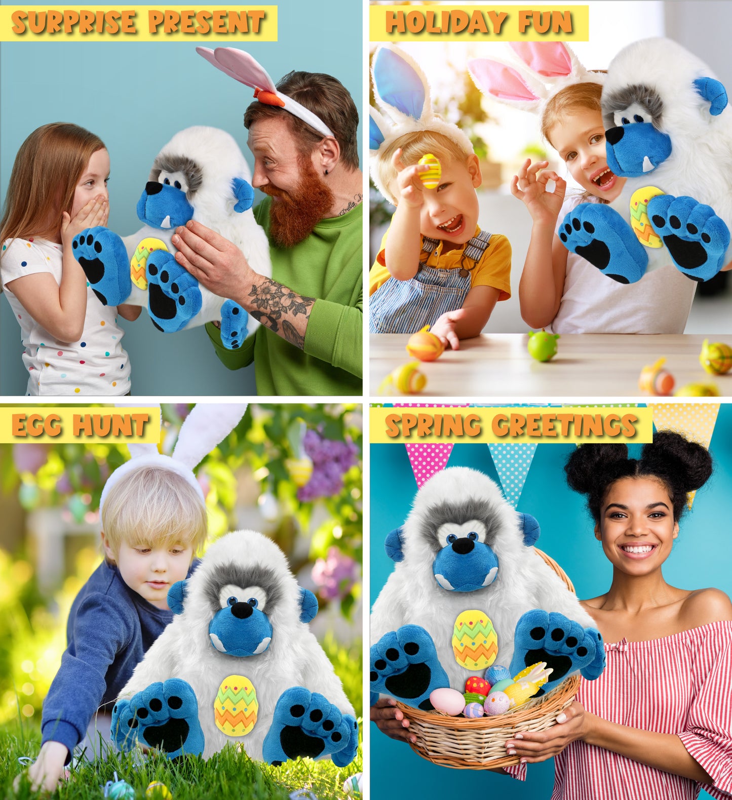 DolliBu Super Soft Cute Yeti with Yellow Easter Egg Plush Toy - 12 Inches