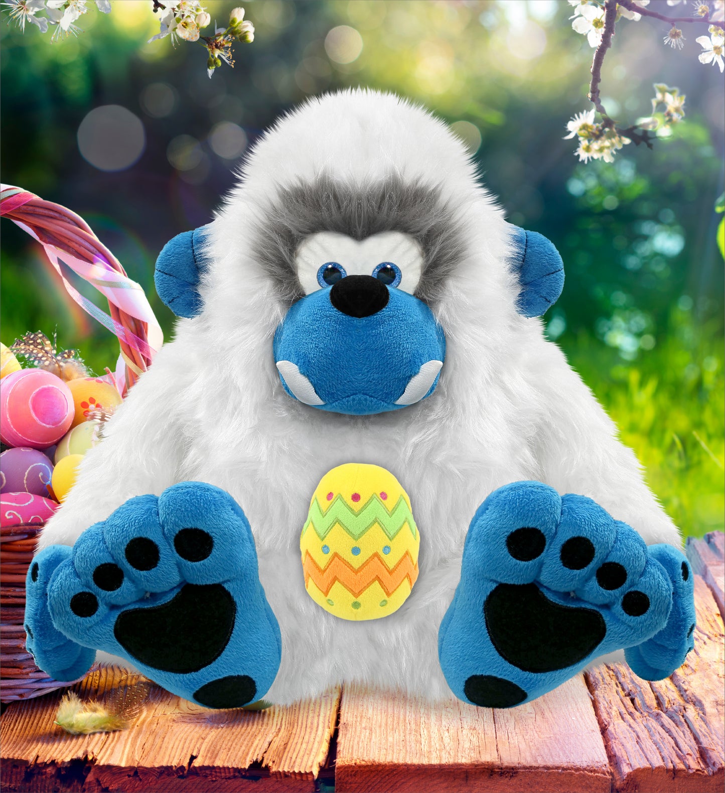 DolliBu Super Soft Cute Yeti with Yellow Easter Egg Plush Toy - 12 Inches