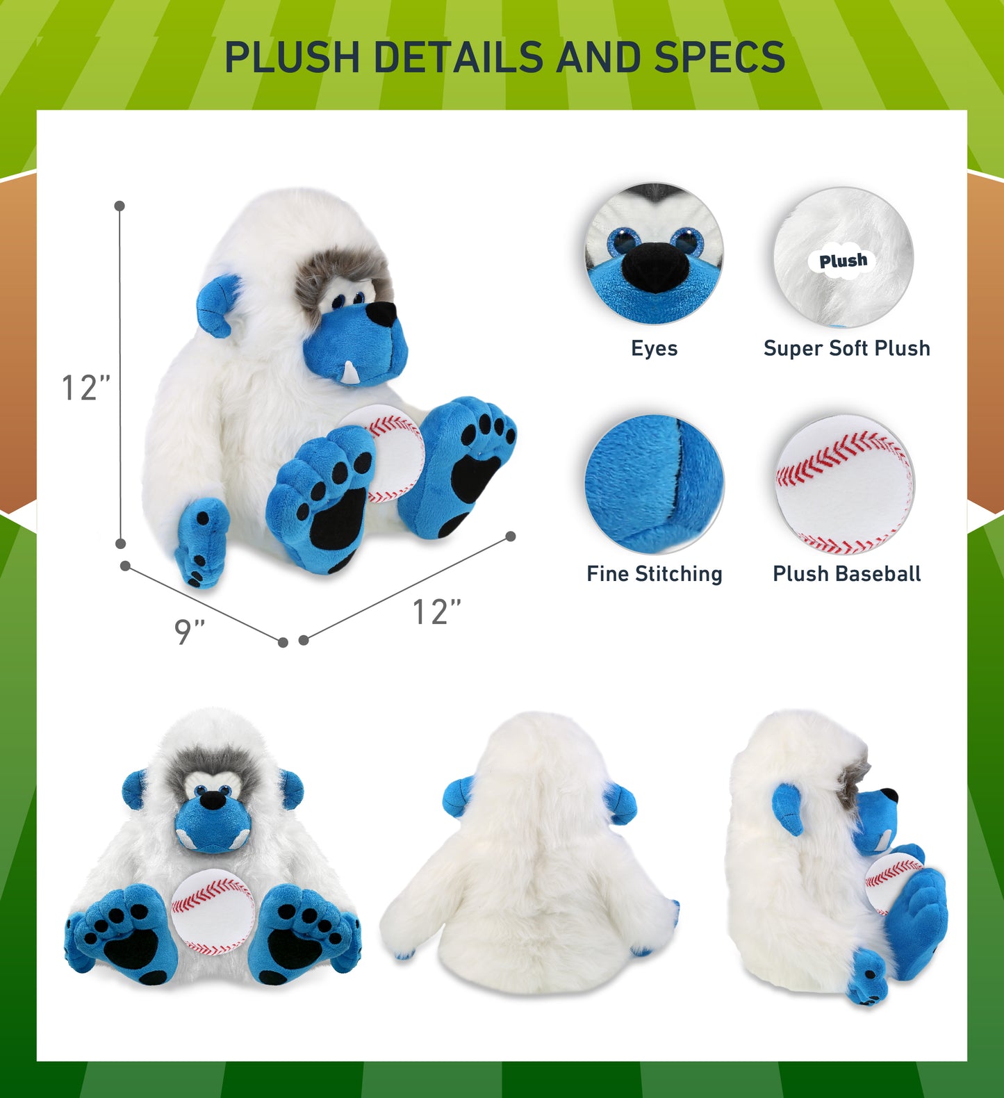 SUPER-SOFT PLUSH - YETI 12" WITH BASEBALL PLUSH