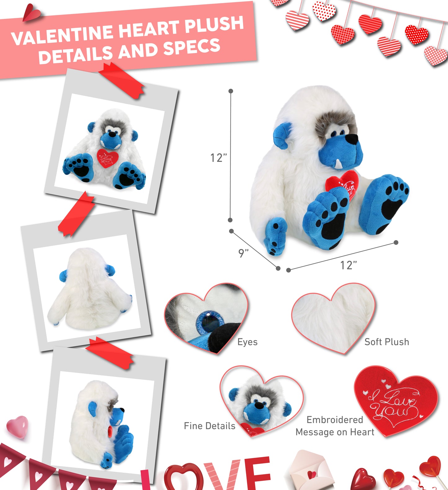 PLUSH I LOVE YOU RED HEART - SUPER-SOFT PLUSH - YETI 12"