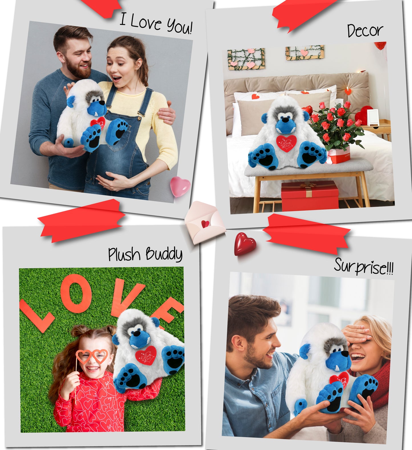 PLUSH I LOVE YOU RED HEART - SUPER-SOFT PLUSH - YETI 12"