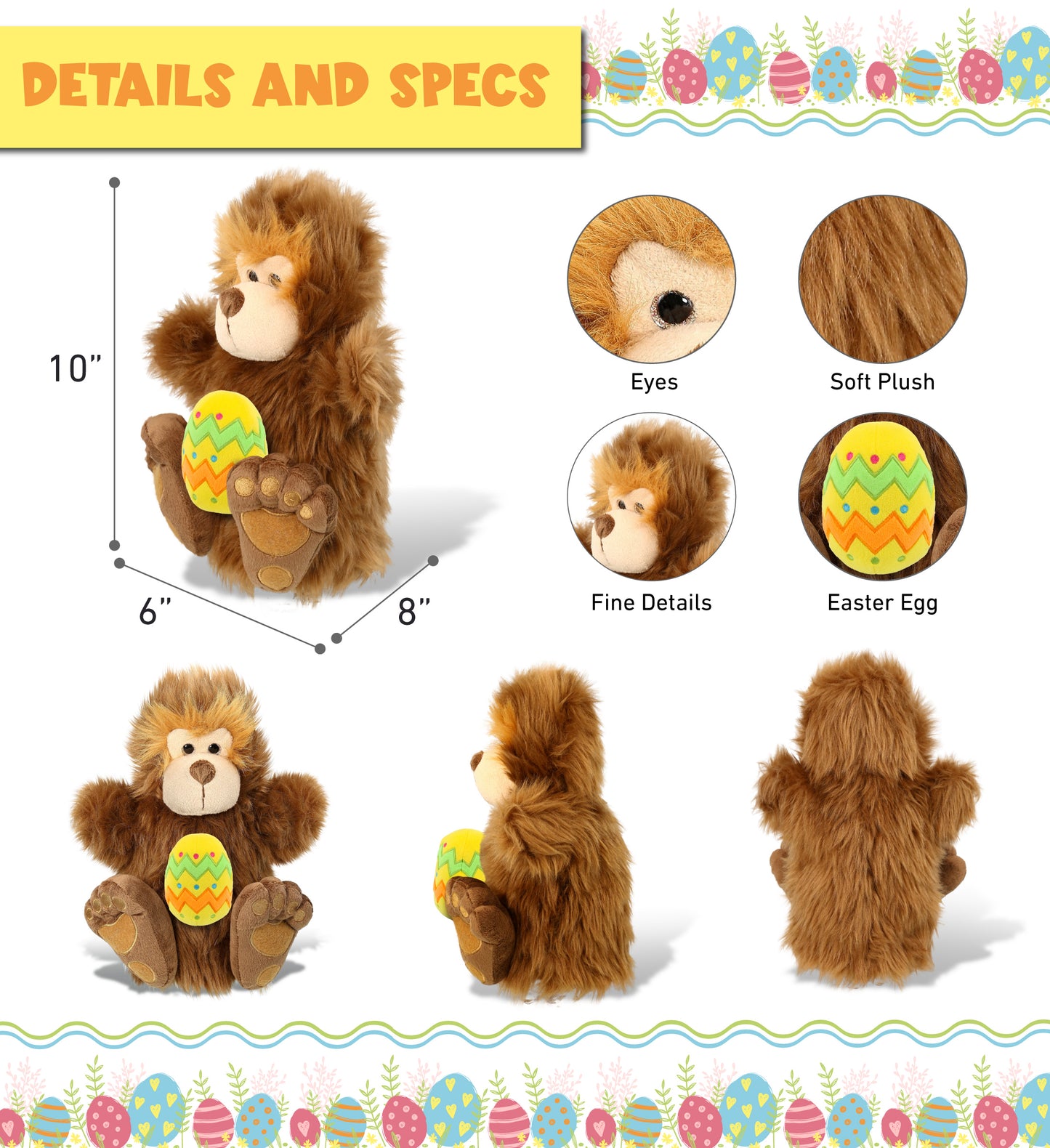 DolliBu Super Soft Big Foot Hand Puppet with Yellow Easter Egg Plush - 10 Inch