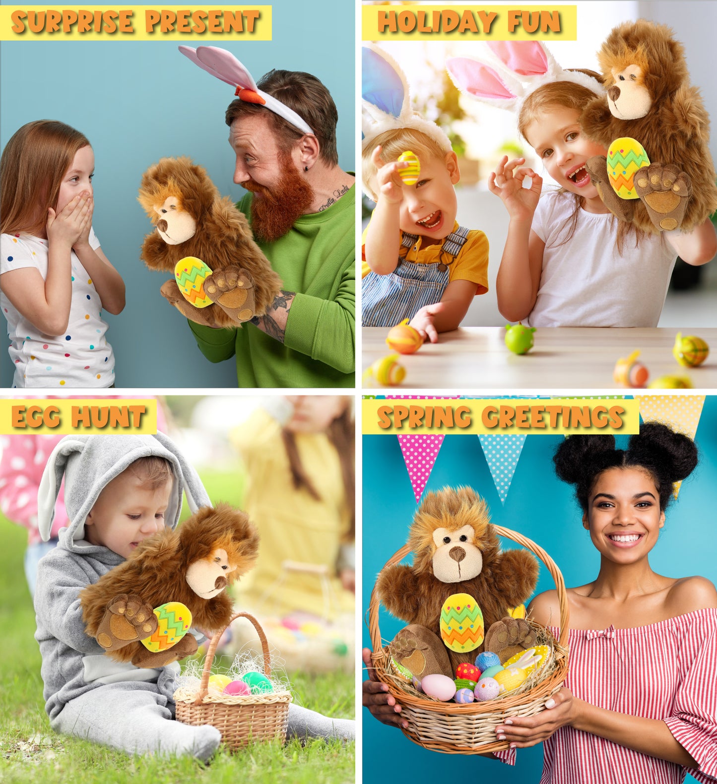 DolliBu Super Soft Big Foot Hand Puppet with Yellow Easter Egg Plush - 10 Inch