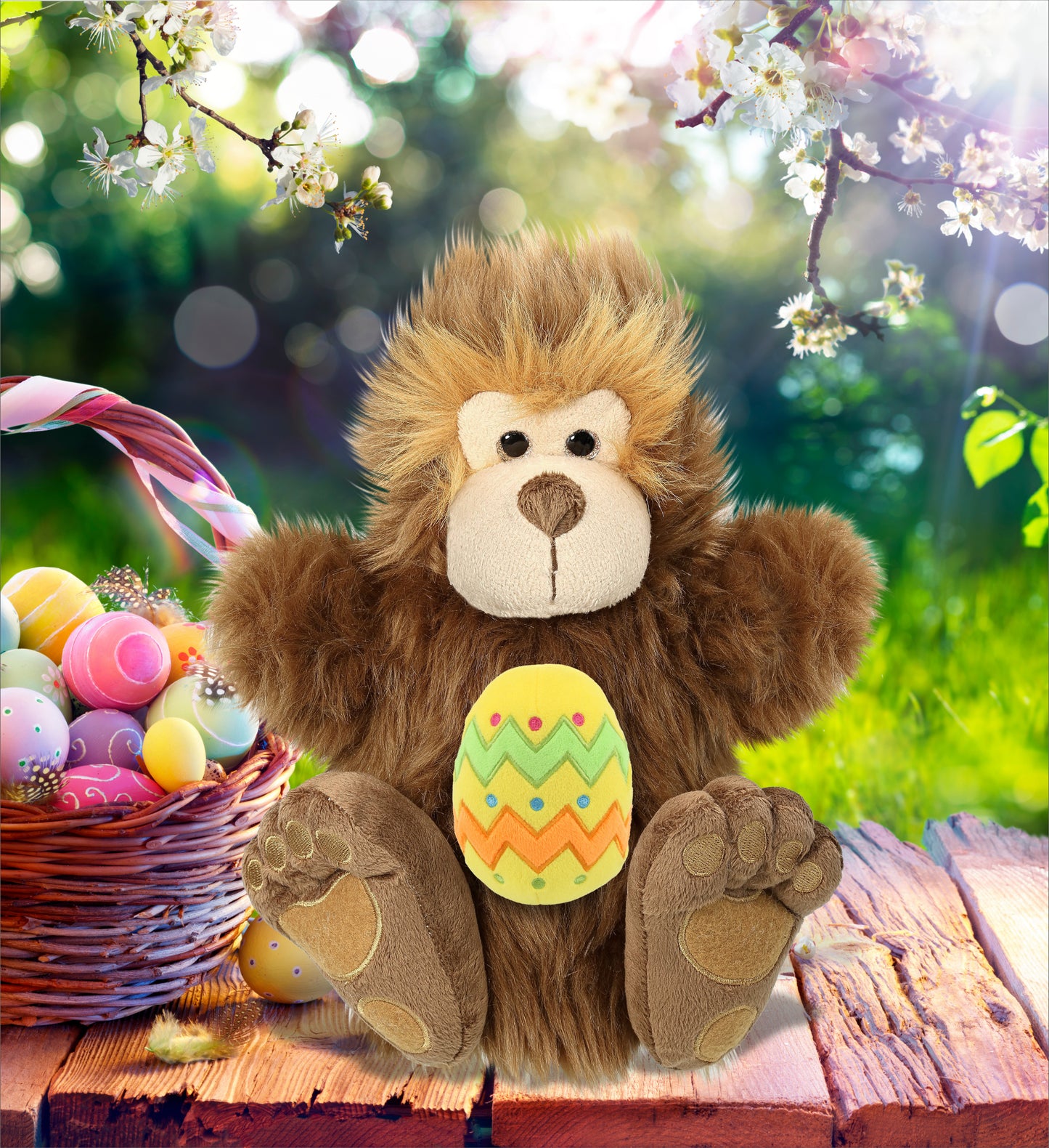 DolliBu Super Soft Big Foot Hand Puppet with Yellow Easter Egg Plush - 10 Inch