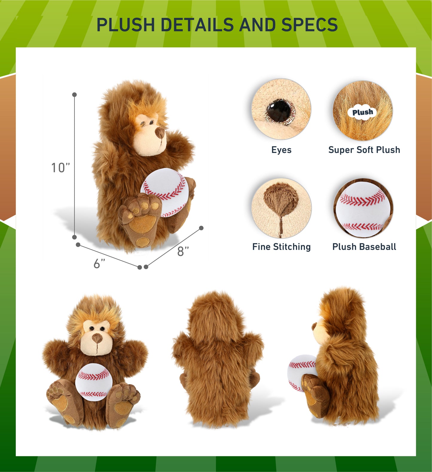 SUPER-SOFT PLUSH HAND PUPPET - BIG FOOT WITH BASEBALL PLUSH