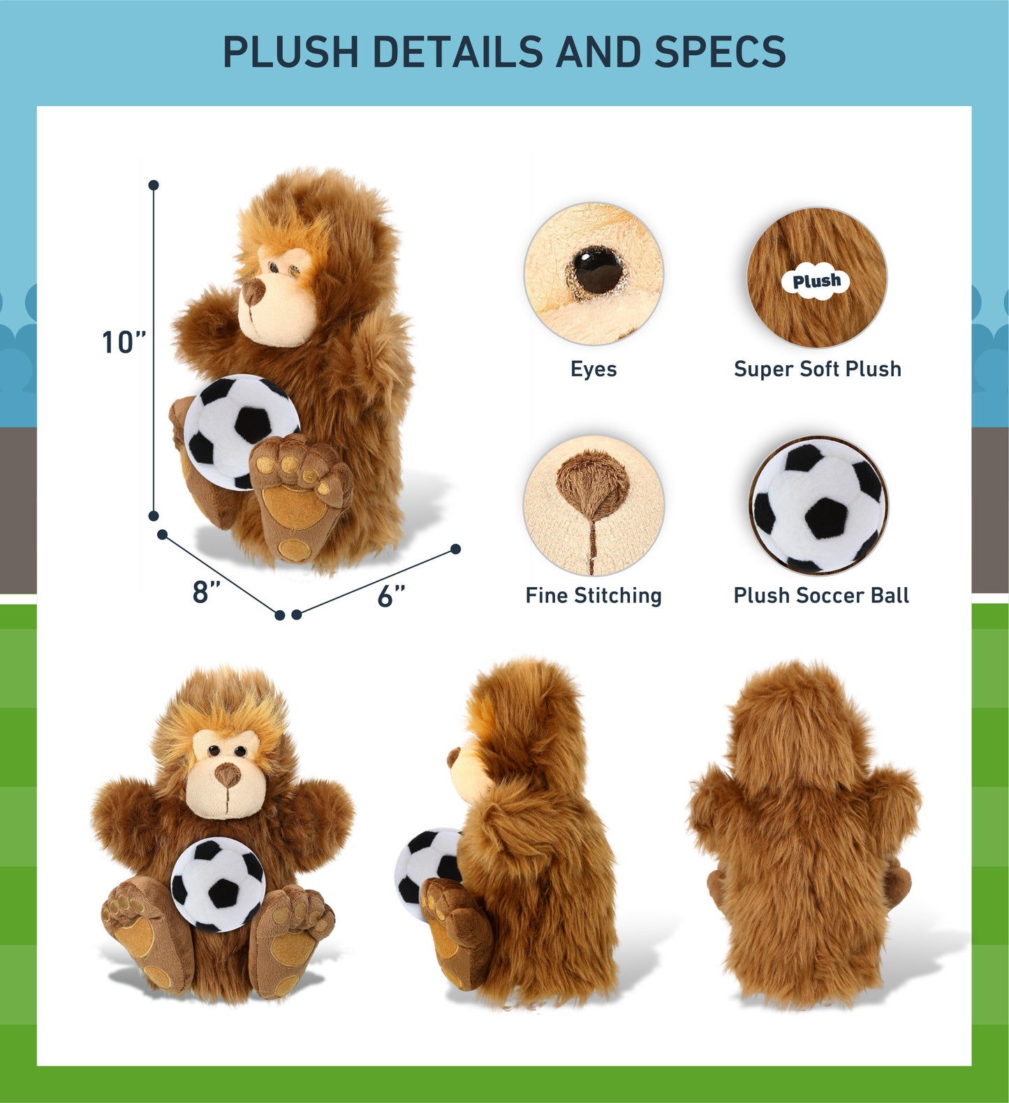 SUPER-SOFT PLUSH HAND PUPPET - BIG FOOT WITH SOCCER PLUSH