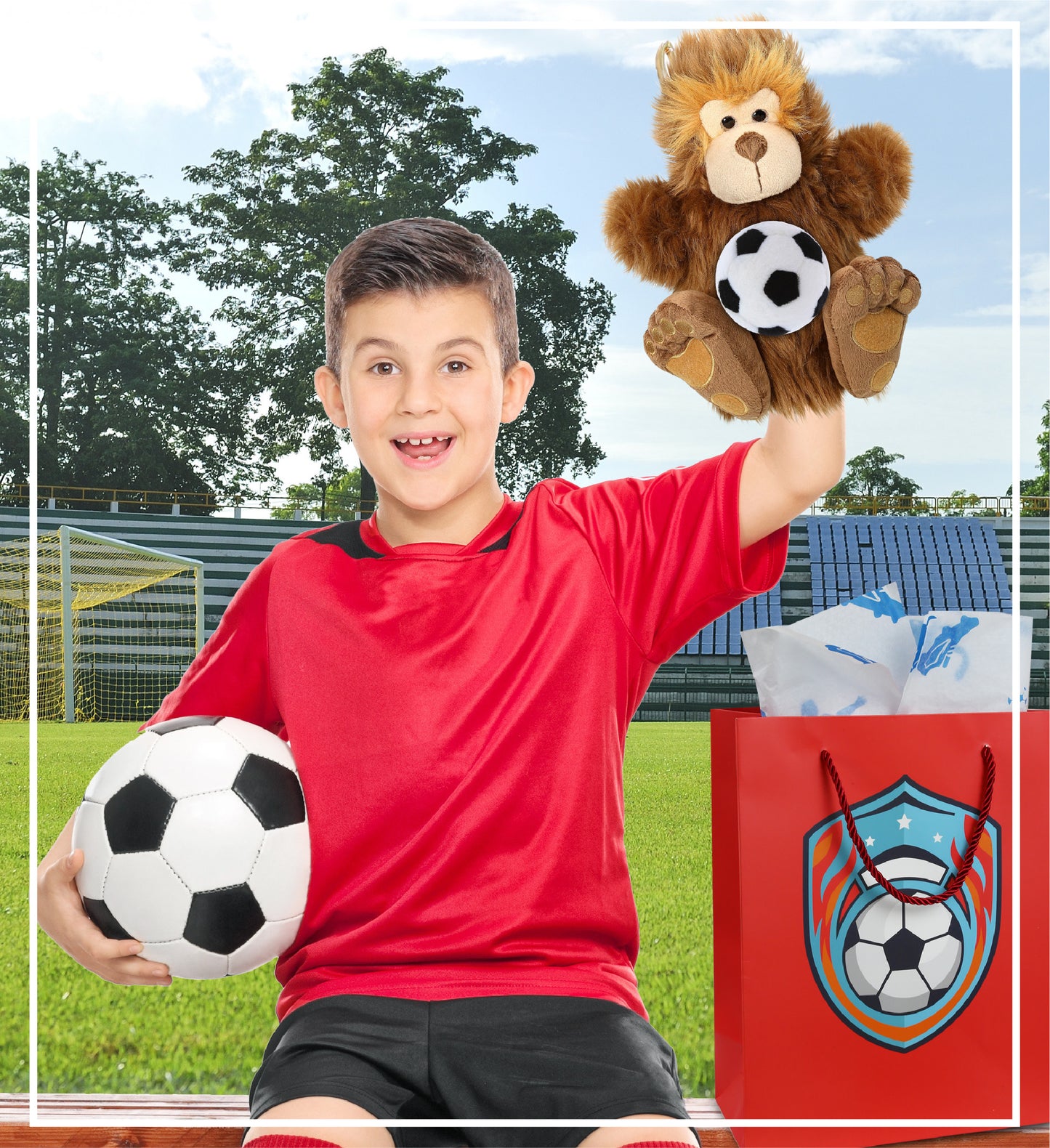 SUPER-SOFT PLUSH HAND PUPPET - BIG FOOT WITH SOCCER PLUSH