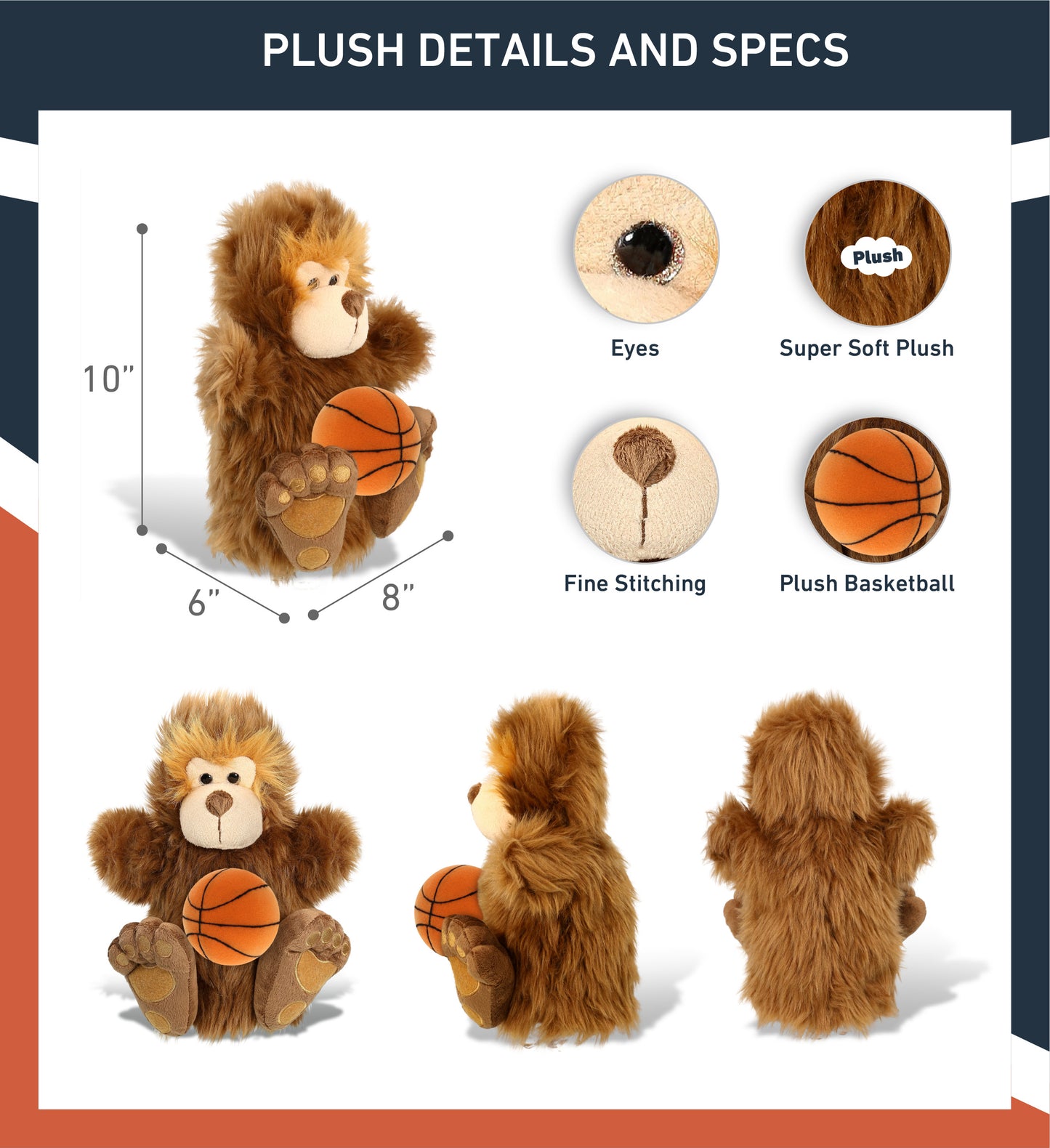 SUPER-SOFT PLUSH HAND PUPPET - BIG FOOT WITH BASKETBALL PLUSH