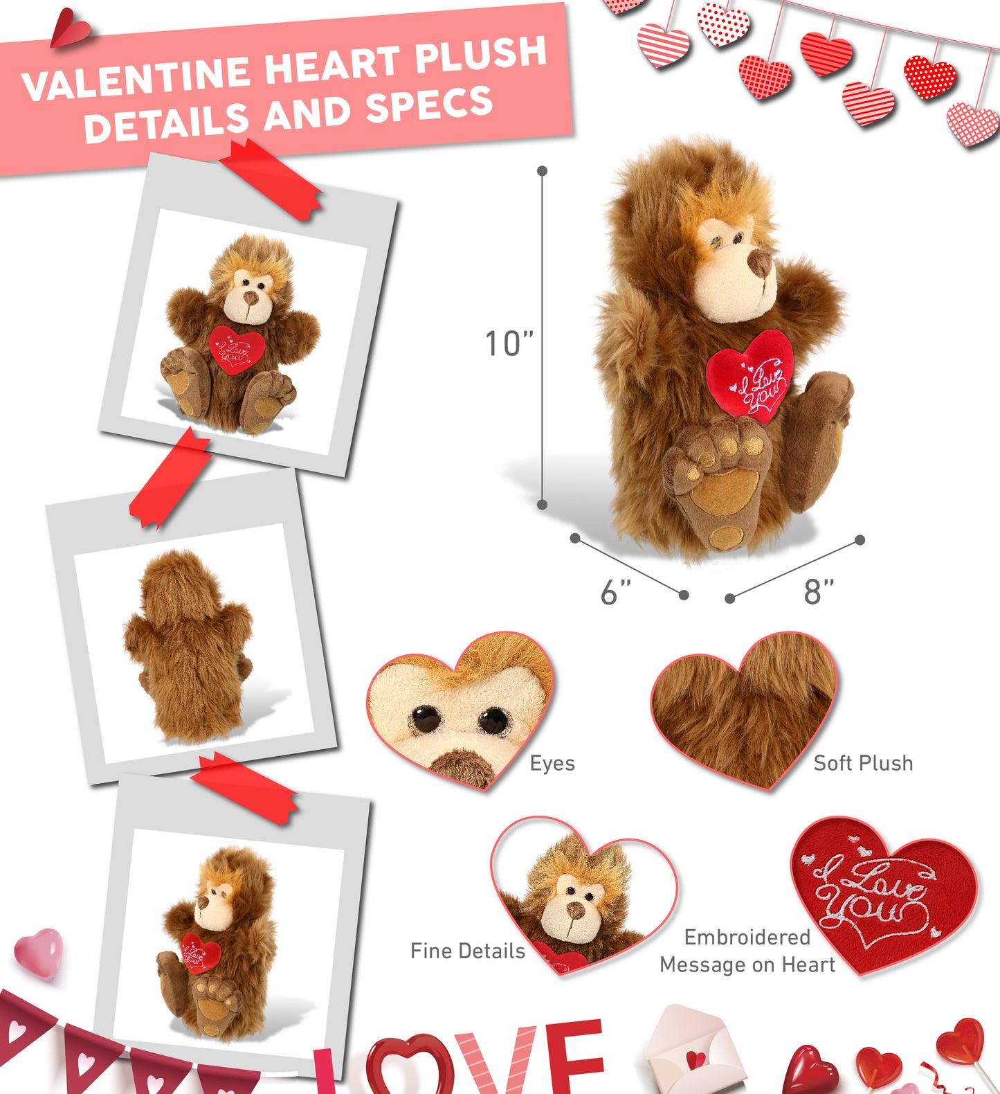 PLUSH I LOVE YOU RED HEART - SUPER-SOFT PLUSH HAND PUPPET - BIG FOOT