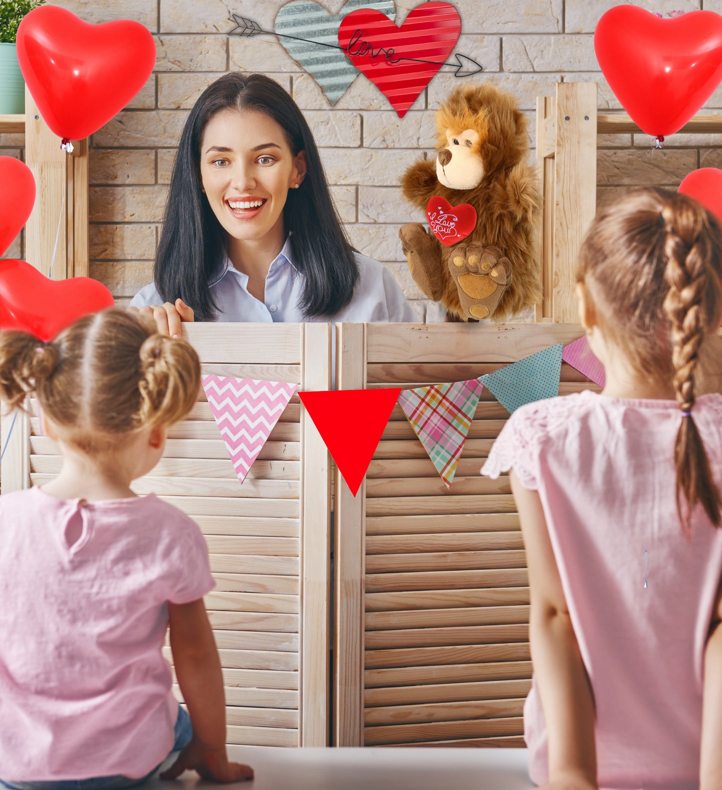 PLUSH I LOVE YOU RED HEART - SUPER-SOFT PLUSH HAND PUPPET - BIG FOOT