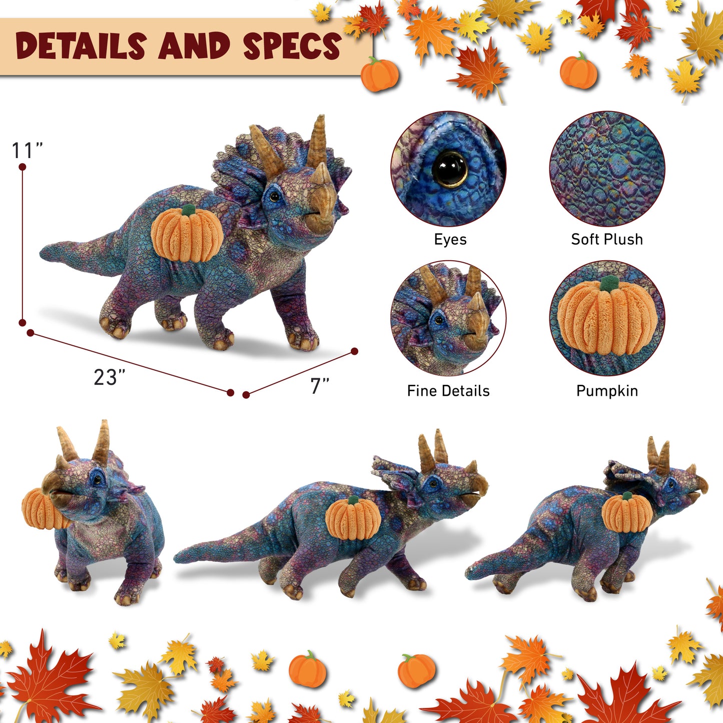 WILD COLLECTION PLUSH - TRICERATOPS DINOSAUR 23" WITH PUMPKIN PLUSH