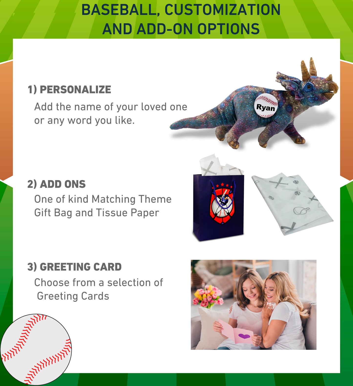 WILD COLLECTION PLUSH - TRICERATOPS DINOSAUR 23" WITH BASEBALL PLUSH