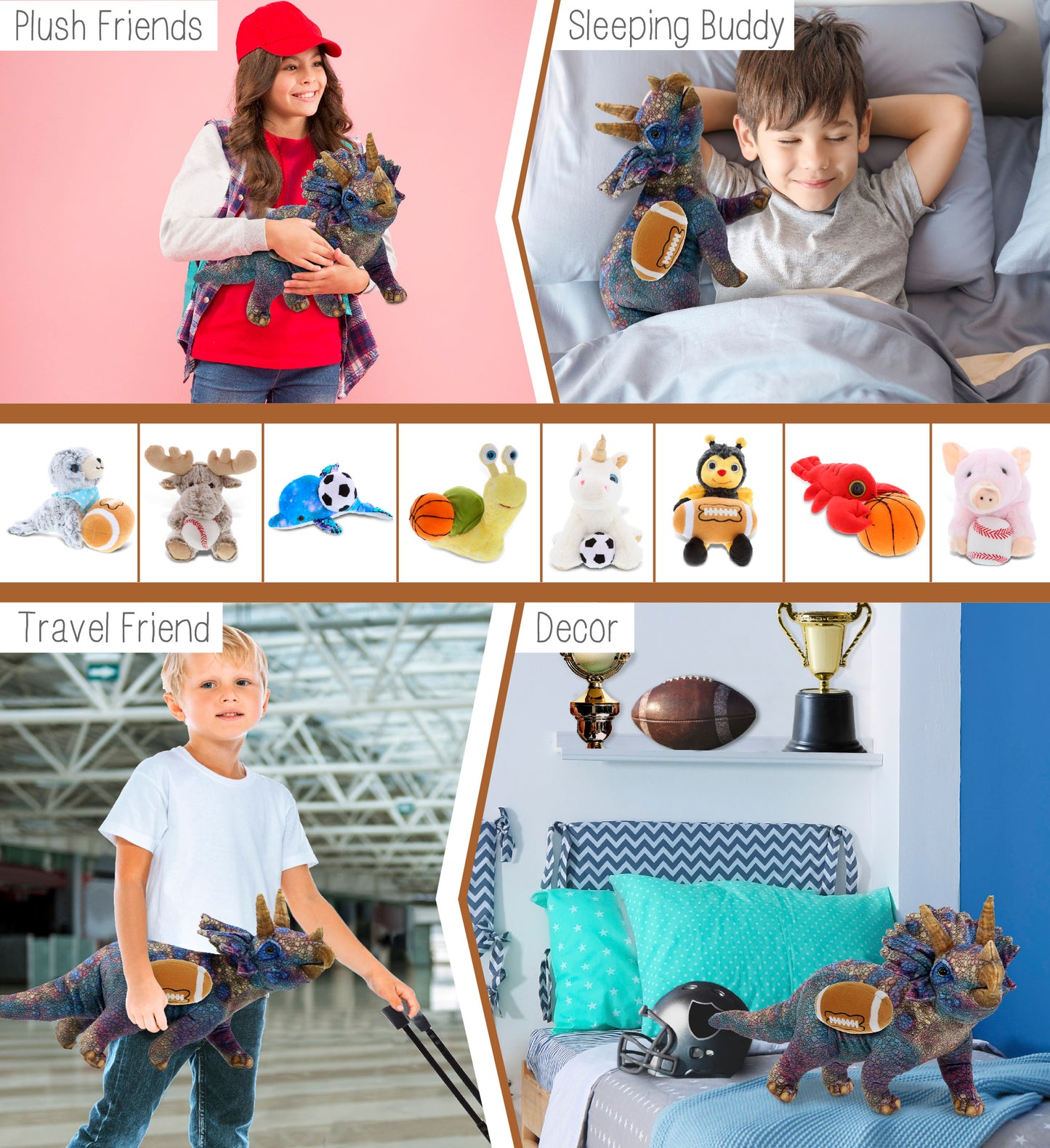 WILD COLLECTION PLUSH - TRICERATOPS DINOSAUR 23" WITH FOOTBALL PLUSH