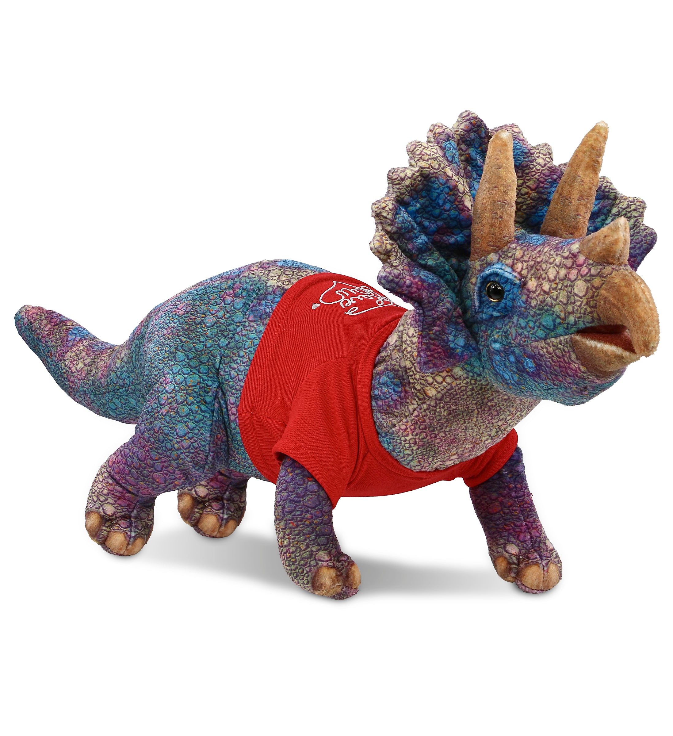 PLUSH I LOVE YOU RED SHIRT- WILD COLLECTION PLUSH - TRICERATOPS DINOSAUR 23"