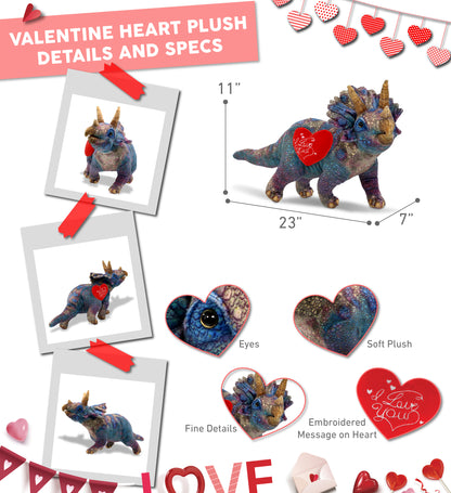 PLUSH I LOVE YOU RED HEART - WILD COLLECTION PLUSH - TRICERATOPS DINOSAUR 23"