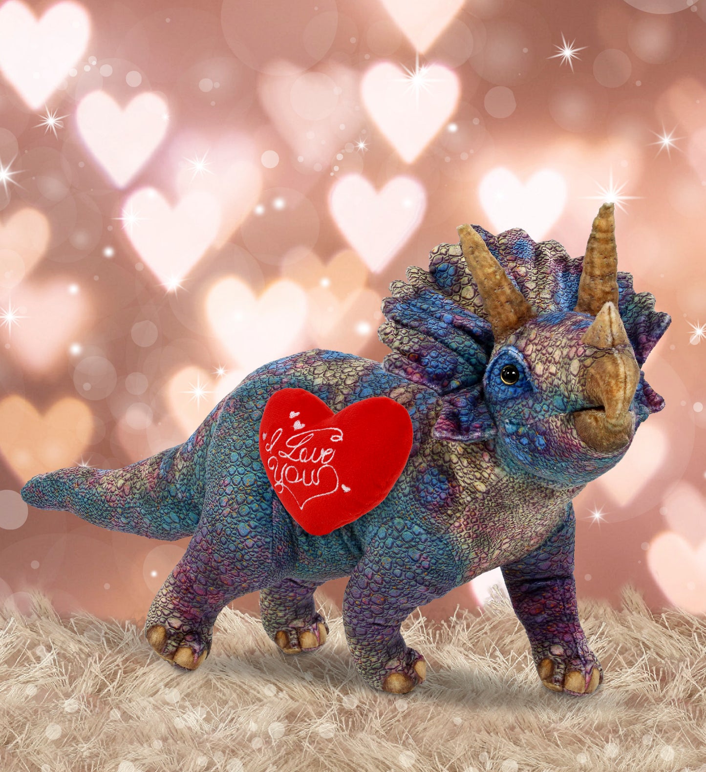 PLUSH I LOVE YOU RED HEART - WILD COLLECTION PLUSH - TRICERATOPS DINOSAUR 23"
