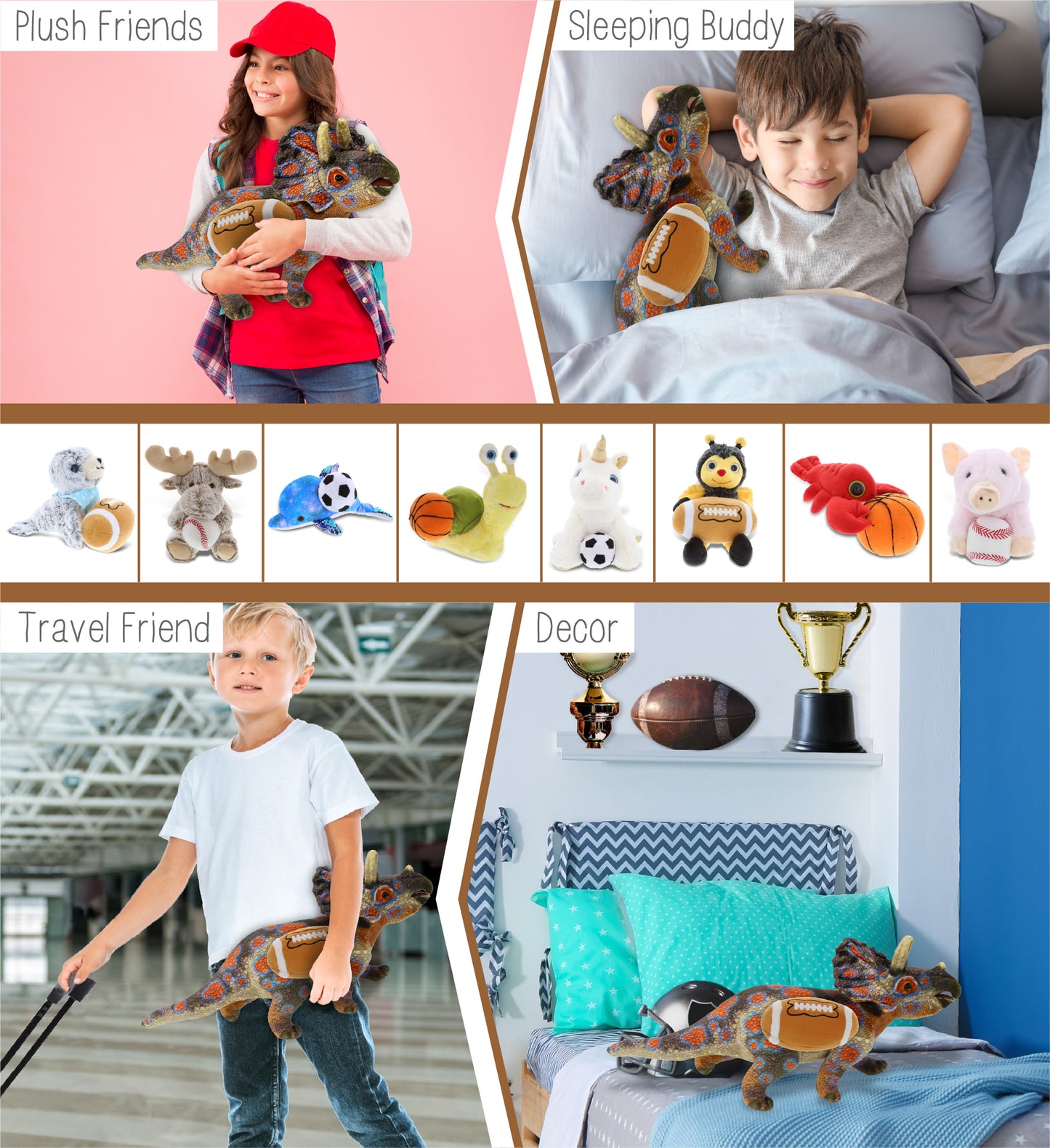 WILD COLLECTION PLUSH - TRICERATOPS DINOSAUR 17" WITH FOOTBALL PLUSH