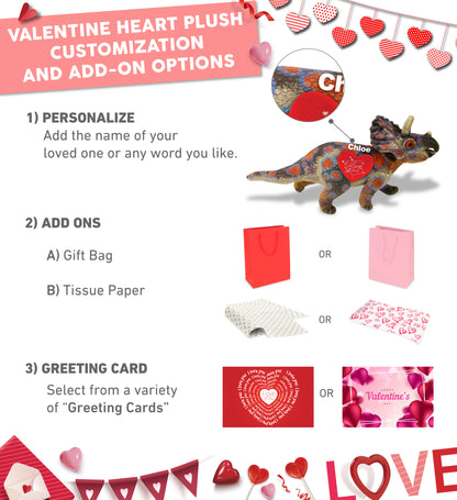 PLUSH I LOVE YOU RED HEART - WILD COLLECTION PLUSH - TRICERATOPS DINOSAUR 17"